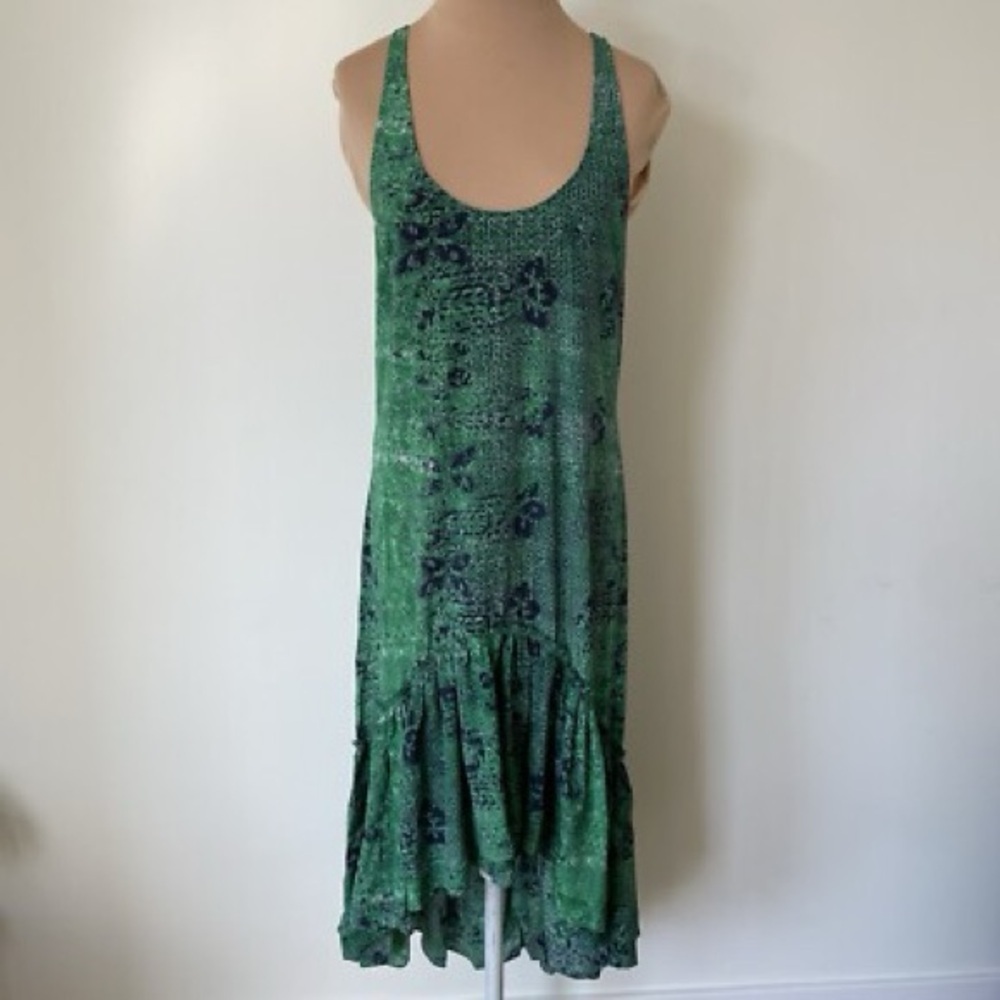 Gryphon Green Abstract Floral Francesca Cross Back High Low Dress Medium Silk
